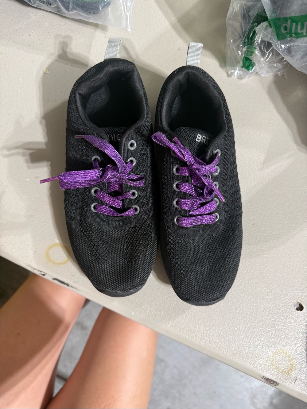 Black Cheer Sneakers with Purple Laces